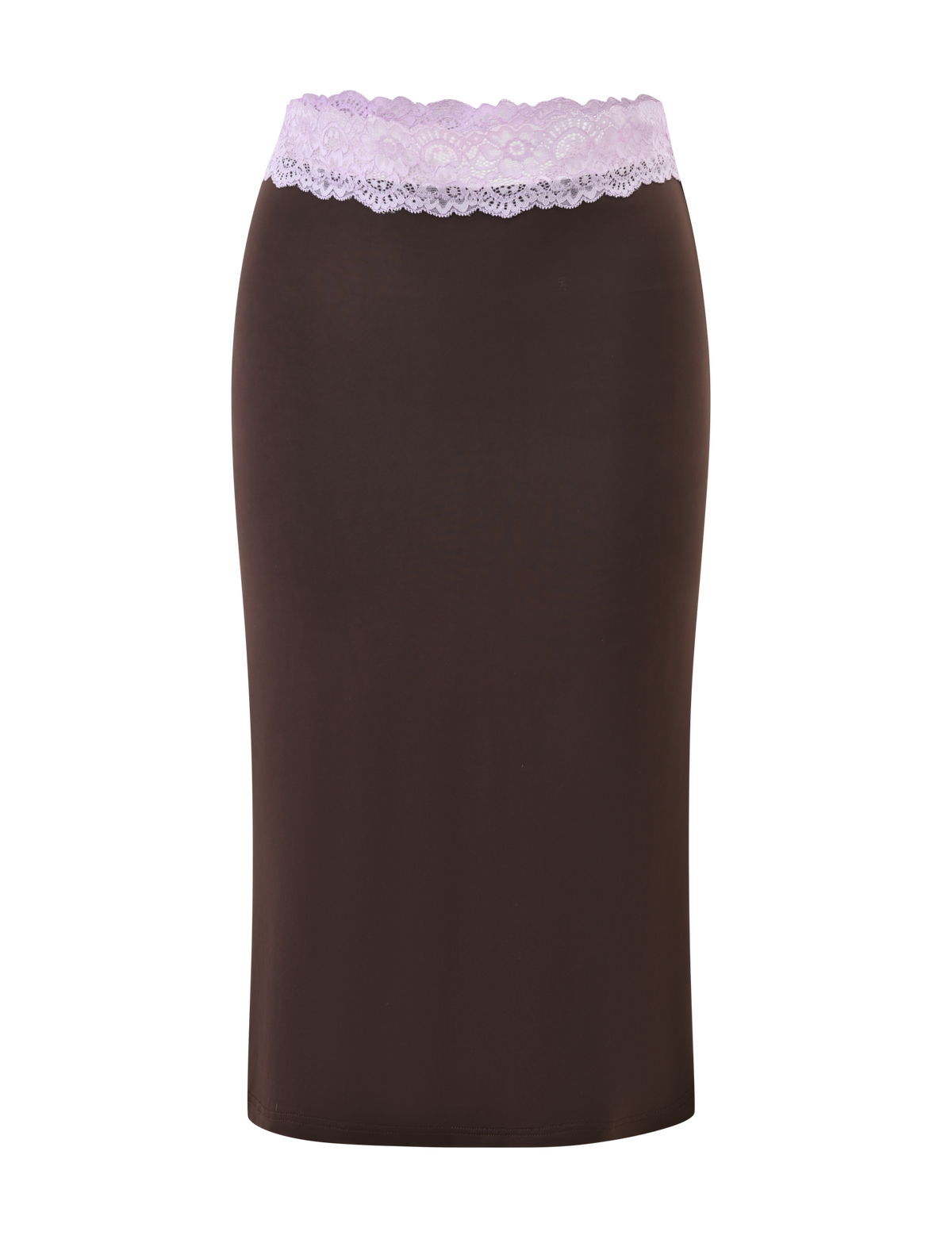 PARISA LACE TRIM MIDI SKIRT - BROWN AND LILAC