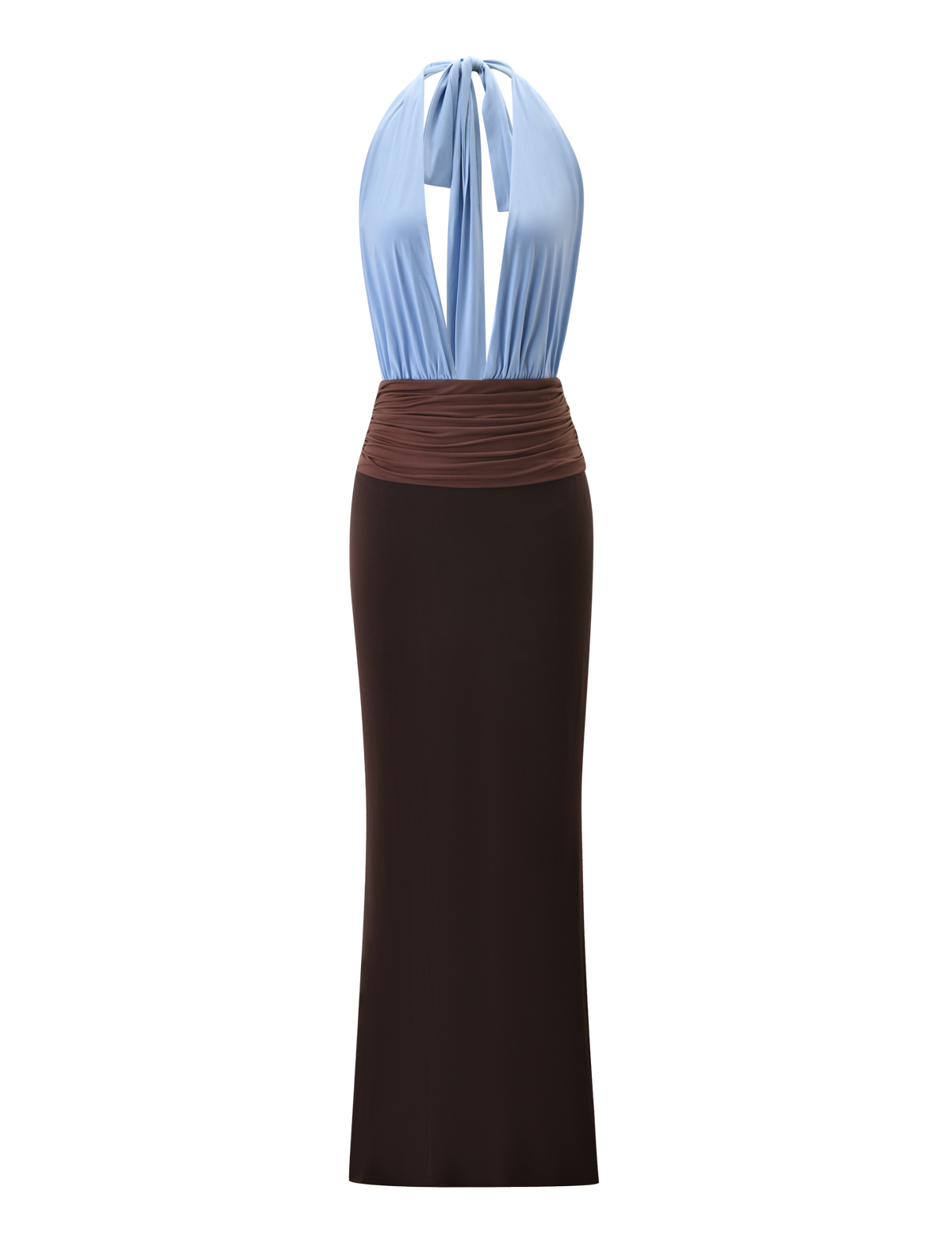 JENNI PLUNGE MAXI DRESS -  BLUE AND BROWN