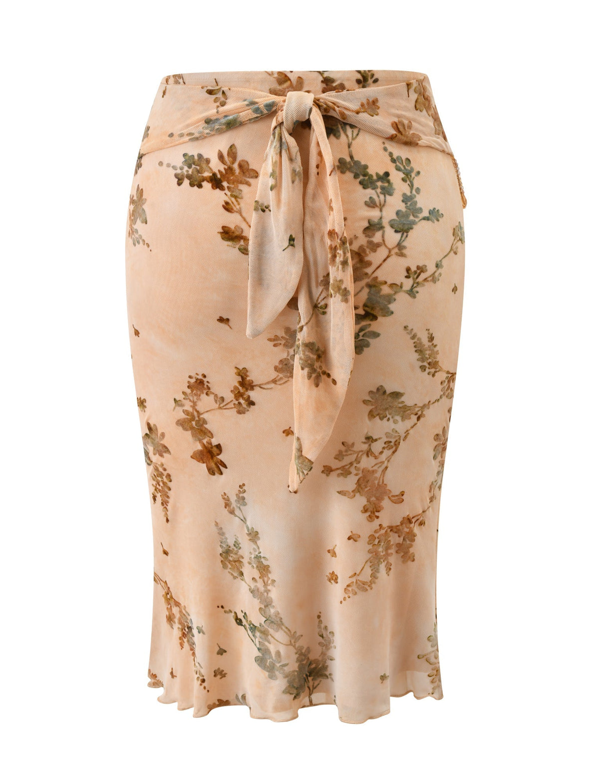 OONA BURN OUT FRINGE SKIRT - TAN